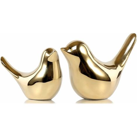 Statue Oiseau - Céramique Dorée - Décoration Intérieure Moderne Pour Salon Chambre Bureau - Hauteur 6,35 cm - Lot de 1 (1/5)