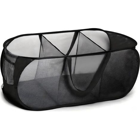 Pop-Up Wäschekorb 100L faltbar mit 3 Fächern und Seitentaschen, schwarz (1/3)