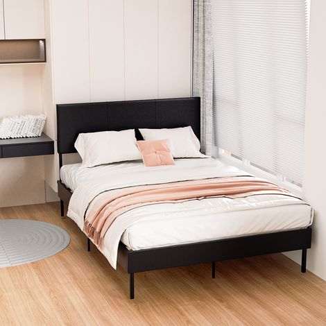 Swanew – Cadre de lit 140x200 cm – Tête de lit simili cuir noir – Capacité de charge 350 kg – Structure en bois robuste – Facilité d'installation