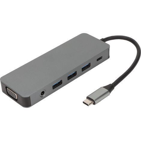 Hub USB-C 11-en-1 vers 3 ports USB 3.0, HD 4K, VGA, RJ45 Gigabit, Charge PD, Gris, Multiprise USB-C pour Clavier Souris (1/5)