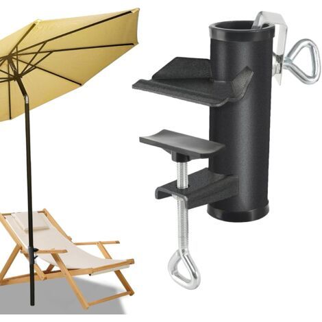 Porte Parasol Balcon, Pied De Parasol Plage, Support Parasol Balcon pour Balustrade, Support Parasol Metal, Accroche Parasol Attache Pince De Table pour Parasols De Jardin Terrasse Universel Solide (1/5)