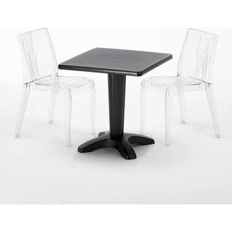 Table Carrée Noire 70x70cm Avec 2 Chaises Colorées Grand Soleil Set Bar Café Dune Balcony - Transparent (1/5)