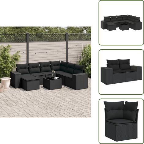The Living Store 8-tlg. Garten-Sofagarnitur mit Kissen Schwarz Poly Rattan - Gartenmöbel Set - Esszimmergarnitur Außen - Lounge Möbel - Outdoor Sessel - Garten Sofa (1/5)