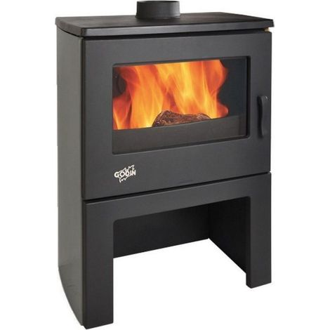 Godin – Poêle à bois 8,5kW acier émaillé gris argent – Chargement avant – Raccordement Ø 150-153 mm – Corps fonte pour bois dur (1/5)