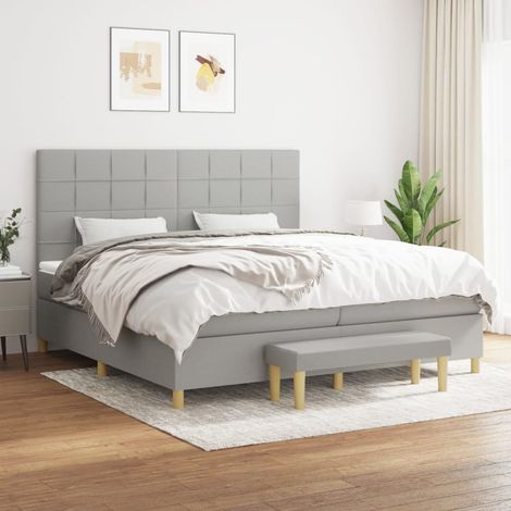 Cama box spring con colchón tela gris claro 200x200 cm (1/5)