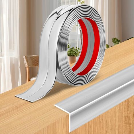 Baguette d’Angle PVC Cornière Moulure Murale Autocollante Protection Profilé Souple pour bordure de carrelage Plafond (Argent, 2cm×3m) (1/5)