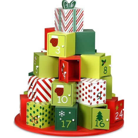 Calendrier de l'Avent rond en bois fait main 24 compartiments avec portes fermeture magnétique Noël décoration réutilisable maison enfant fêtes (1/5)