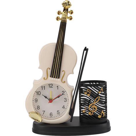 Réveil violon rétro avec taille-crayon intégré, réveil de table original en forme de violon pour les mélomanes, blanc (1/5)
