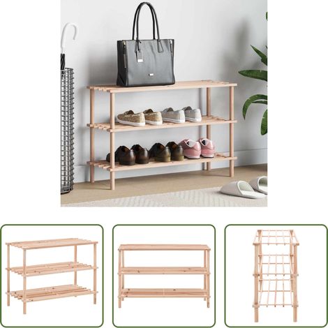vidaXL Étagère bois - Range-chaussures à 3 étagères Bois de sapin solide (1/5)