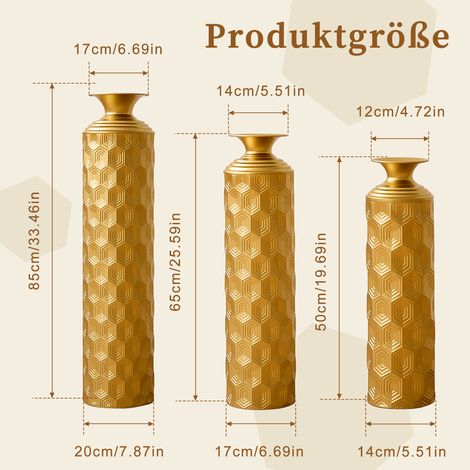 Vases de sol dorés en métal, lot de 3, motifs nid d'abeille, 50/65/85 cm HAVRYA (1/3)