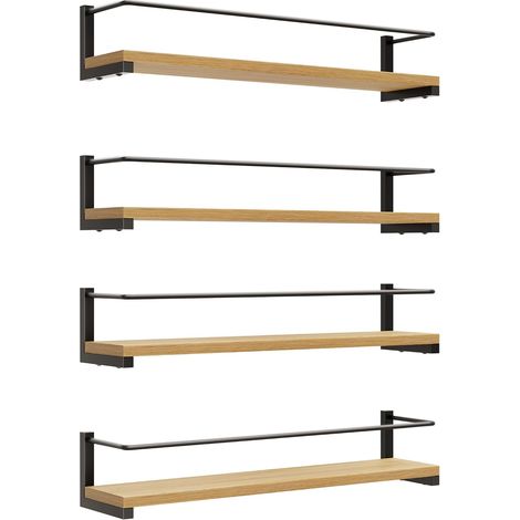 Étagère à Épices en Bois de Pin, Lot de 4, Porte-épices Murale, Étagère de Rangement de Cuisine pour Épices, Canettes, Pots, Ustensiles de Cuisine – 40 x 9 cm (1/5)