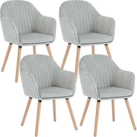 WOLTU 4x Kitchen dining chairs Living Room Corner chairs with Velvet Solid Wood Light Grey (1/5)