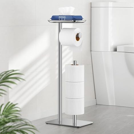Porte-Rouleau de Papier Toilette sur Pied avec étagère de Rangement supérieure, Support de Papier Toilette, Distributeur de Papier Toilette au Sol, rangements Rouleaux de réserve