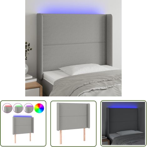 The Living Store Tête de lit à LED Gris clair 103x16x118/128 cm Tissu - Tête De Lit Led - Têtière De Lit - Éclairage Led - Chambre À Coucher - Décoration Murale (1/5)