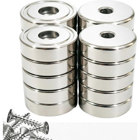 Lot de 28 aimants en néodyme extra puissants avec trou à visser - 20 mm d'épaisseur - Avec manchon en acier - Aimant en pot Ni+Cu+Ni - Pour bureau, atelier et entrepôt (1/5)