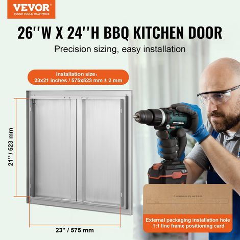 Porte d'Accès pour Barbecue, Double Porte de Cuisine Extérieure 660x610x45 mm, Porte Encastrée en Inox, avec Poignée Encastrée, pour Îlot de Barbecue, Station de Grillades, Placard Extérieure (1/5)