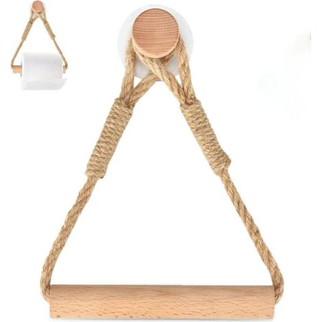 Toilet paper holder, wall-mounted toilet paper holder, rustic wooden rope towel ring, wall-mounted toilet paper holder, bathroom and kitchen rope (1/5)