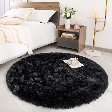 Teppich Rund Plüsch Kuscheltteppich Kinder Schwarz 150 x 150 cm (1/5)