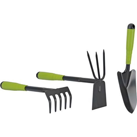 Kit 3 outils de jardin Acier renforcé Manche plastique Serfouette Transplantoir Rateau ITOOLS (1/4)