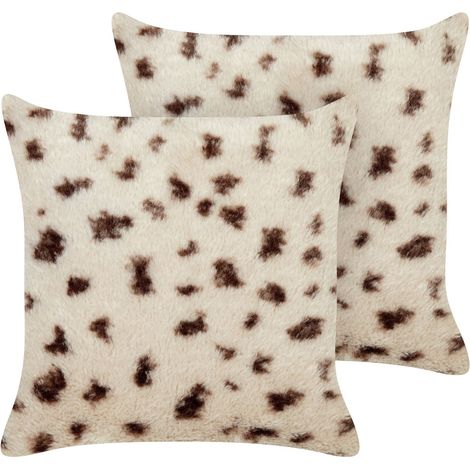 Dekokissen 2er Set KASRA Webpelz 45 x 45 cm Hellbeige Abstraktes Muster