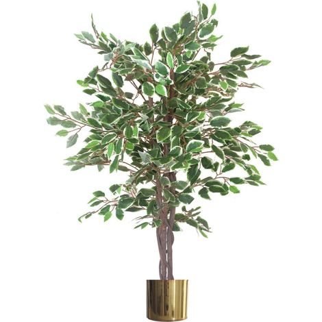 130cm LARGE Realistic White Edge Ficus Artificial Plant Tree Gold Metal Planter - Premium Quality (1/3)
