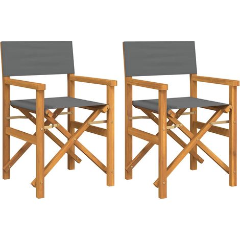 Sedie da Regista Pieghevoli 2 pz  Sedute da esterno Grigio Legno Massello di Teak (1/4)
