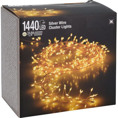 Silver Wire CLUSTER Lights - 1440 LED / 14,4m - Draht Büschel Lichterkette für Außen