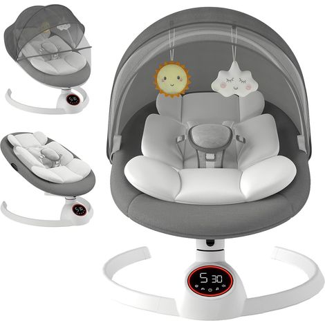 Transat Balancelle Bebe Electrique jusqu’à 9 kg, Pliable Bluetooth Balancelle pour Bébé avec 5 Vitesses de Balancement, Minuterie à 3 Niveaux et Télécommande, Portable Transat Bebe (Gris) (1/5)