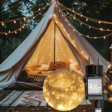 Jiubiaz Catena luminosa LED 100 m 400 LED bianco caldo, 8 modalità, memoria, cavo 5 m, IP44, cavo bianco, per Natale, giardino, balcone, terrazza, feste, casa (1/5)