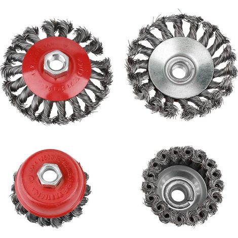 Jeu de 4 brosses métalliques rotatives pour meuleuses d'angle - pour enlever la peinture de la rouille (1/5)