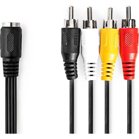 Nedis din audio kabel din 5 pin buchse 4x rca stecker vernickelt 020 m rund pvc schwarz label