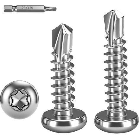 100 Pièces Torx Vis Autoforeuse Metal,M4.2x16mm Vis à Tôle Autotaraudeses et Autoperceuse Autoperforante Inox 410 Torx Tête Bombée Ronde pour Aluminium Bois Tôle Plastique.Avec 1 TX20. (1/5)