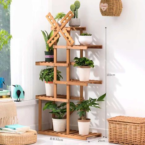 Scaffale Porta Piante Fiori Libreria Scaffalatura in Legno di Bamboo 62x25x103cm (1/5)