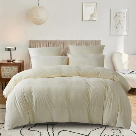 Ensemble de literie 135x200cm Beige Crème Douillet Moelleux Microfibre Polaire Réversible avec fermeture éclair