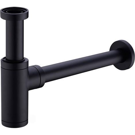 Laiton Siphon de Lavabo avec 200mm Tube d'extension,Universel Syphon Design 1 1/4 x 32mm,Réglable Anti Odeur Noir Mat (1/5)