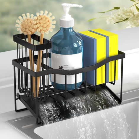 Maifan Spülbecken-Caddy, Edelstahl-Schwammhalter mit Bürstenhalter & Ablauf, rostfreier Organizer für Spüle & Küchenzubehör