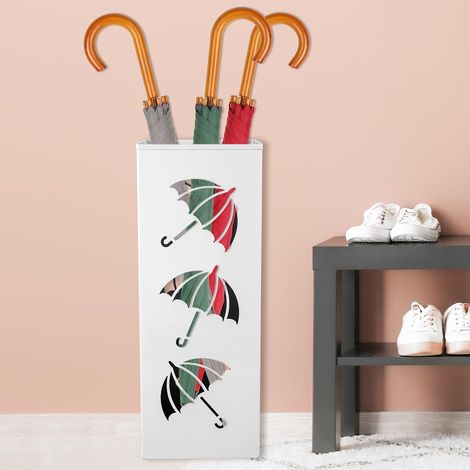 Porte Parapluie Design, Porte-Parapluie en Métal Carré en Style Moderne, Support à Parapluie avec Sculpture Antirouille, pour Maison, Bureau, Entrée de Couloir, 42x16x16cm (Blanc) (1/5)