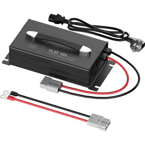 14,6V 40A Chargeur Batterie Lithium, Chargeur Intelligent AC-DC pour Batteries LiFePO4 12V, avec Poignée, Indicateur LED, Prise Anderson et Interrupteur Marche/arrêt (1/5)