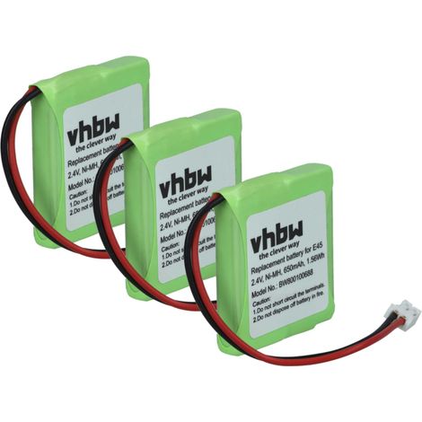 vhbw 3x Akku kompatibel mit Swisscom Top S329 schnurlos Festnetz Telefon (650 mAh, 2,4 V, NiMH)