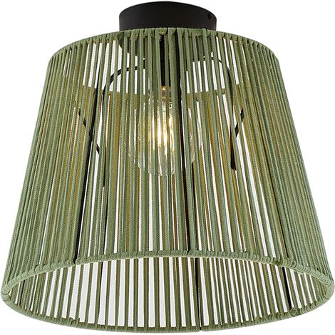 QAZQA Plafoniera con paralume jayla - Japandi - Corda,Metallo - Verde/Nero - Tondo Max. 1 x Watt