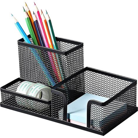 Organizer für Notizzettel, hochwertige Aufbewahrungsbox für den Schreibtisch, geeignet für Zuhause, Büro und Schule, mit einem eleganten Stifthalter aus Metallgewebe, geeignet für den Schreibtisch.