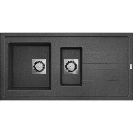 Carea Cuisine & Bain – Évier granit 1,5 bac réversible 98x50x18,5 cm – Résistant aux chocs et rayures – Facile à entretenir – Système de vidage automatique
