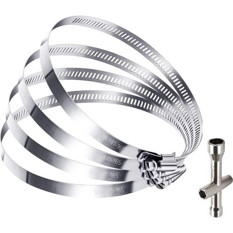Collier De Serrage - Acier Inoxydable 304 - Plage Réglable 141 À 165 Mm - Pour Tuyaux Et Raccords Pneumatiques - 4 Pièces (1/5)