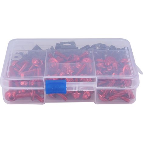 Kit de Visserie Moto 177pcs M5 M6 Aluminium Rouge Universel pour Sportbikes Yamaha Remplacement Boulons Carénage (1/4)