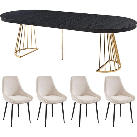 Set tavolo FIRELA + 4 sedie MASURIe Nero e Panna