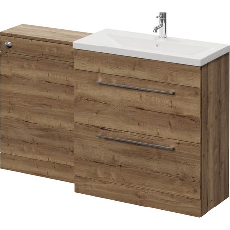Napoli 390 Cento Tobacco Oak 1400mm 2 Drawer Vanity Unit Toilet Suite with Glide Basin - 1400mm - Chrome 480mm HandleWithout Kingston Toilet Pan