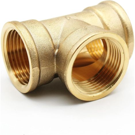 Te Laiton  Raccord Femelle T 90°  Taille 1/2’’  en Laiton  Connecteur en T pour Reducteur de Pression Eau, Stop Douche, Robinet Radiateur, Double Evacuation Machine a Laver (1/5)