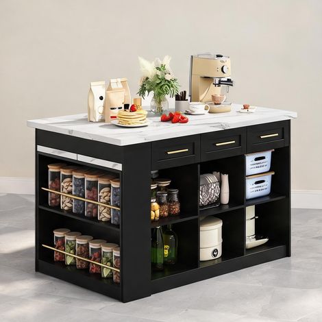 Îlot de cuisine multifonctionnel avec table escamotable 150 cm (1/5)