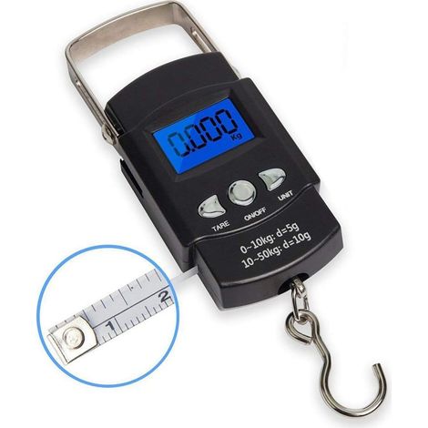 Balance De Pêche - 50 Kg - Écran LCD Rétroéclairé - Crochet Acier Inoxydable 360° - Mètre Ruban Inclus - 1 Pièce (1/5)