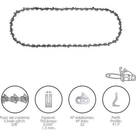 Kettensägenkette 3/8"/0,050" 1,3 mm./52 Links/91 S (1/3)